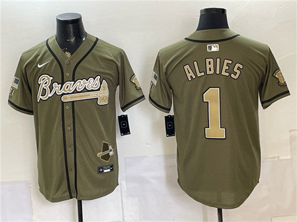 Ozzie Albies Atlanta Braves olive jersey