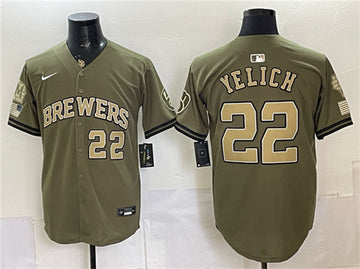 Christian Yelich Milwaukee Brewers olive jersey