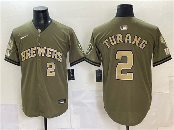Brice Turang Milwaukee Brewers olive jersey