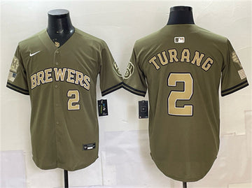 Brice Turang Milwaukee Brewers olive jersey