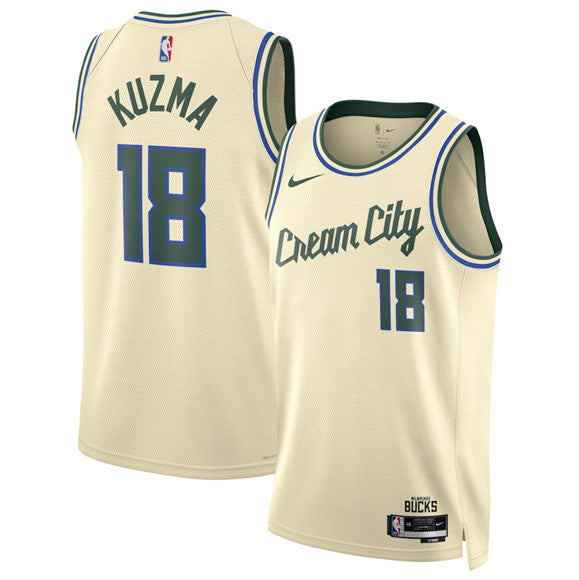 Kyle Kuzma Milwaukee Bucks cream City Edition jersey