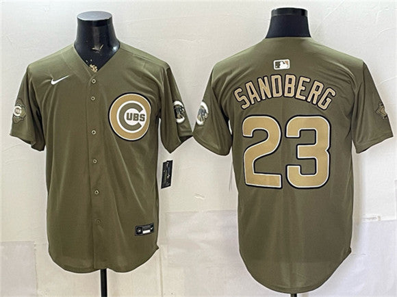 Ryne Sandberg Chicago Cubs olive jersey