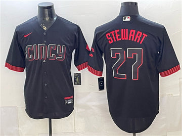 Sal Stewart Cincinnati Reds black City Connect jersey