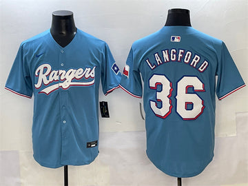 Wyatt Langford Texas Rangers blue jersey