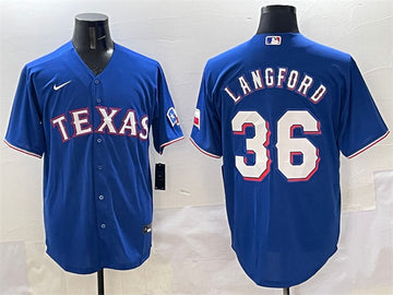 Wyatt Langford Texas Rangers royal jersey