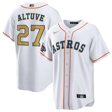 Jose Altuve Houston Astros white Gold Collection jersey
