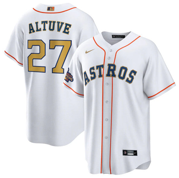 Jose Altuve Houston Astros white Gold Collection jersey