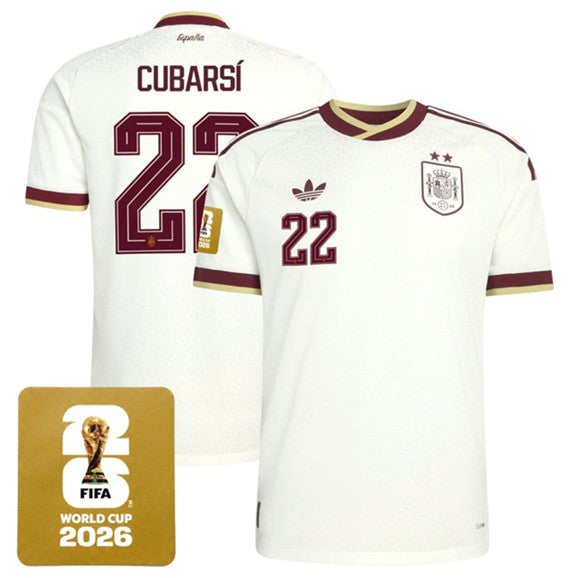 Pau Cubarsí Spain National Team white Away jersey