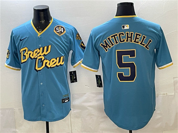 Garrett Mitchell Milwaukee Brewers blue City Connect jersey