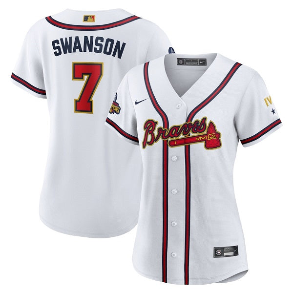 Dansby Swanson Atlanta Braves white-gold jersey