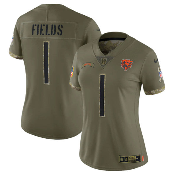 Justin Fields Chicago Bears olive Salute To Service jersey