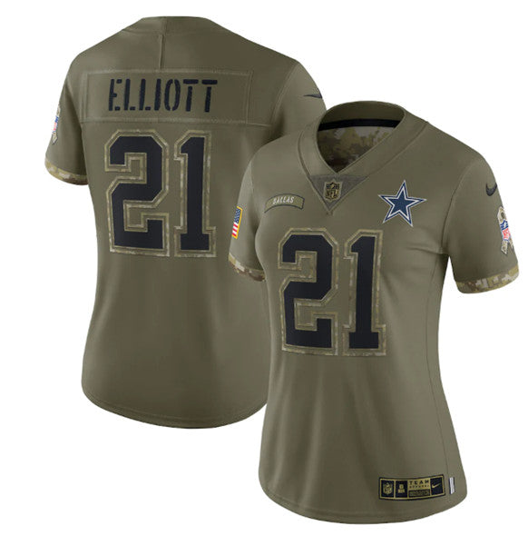 Ezekiel Elliott Dallas Cowboys olive Salute To Service jersey