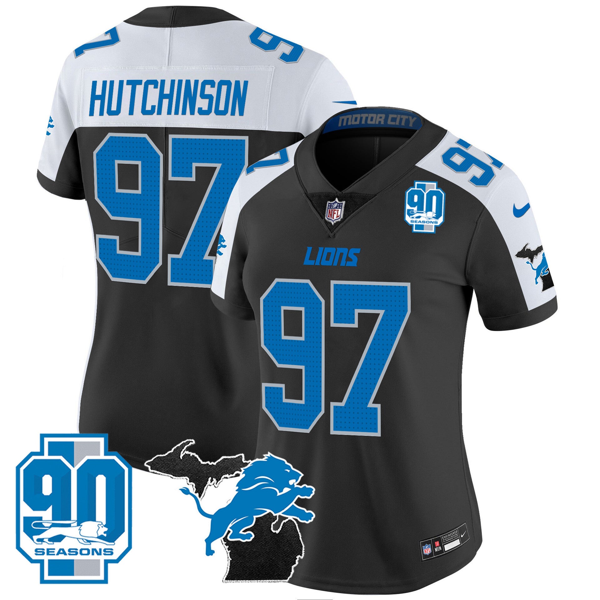 Aidan Hutchinson Detroit Lions black-white FUSE jersey
