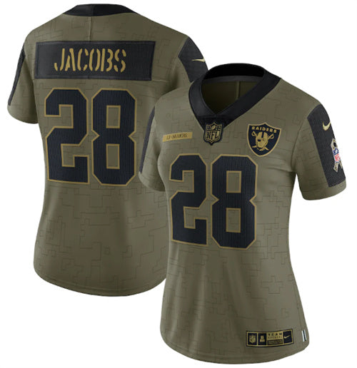 Raiders #28 Josh Jacobs 2021 Olive Salute To Service Jersey