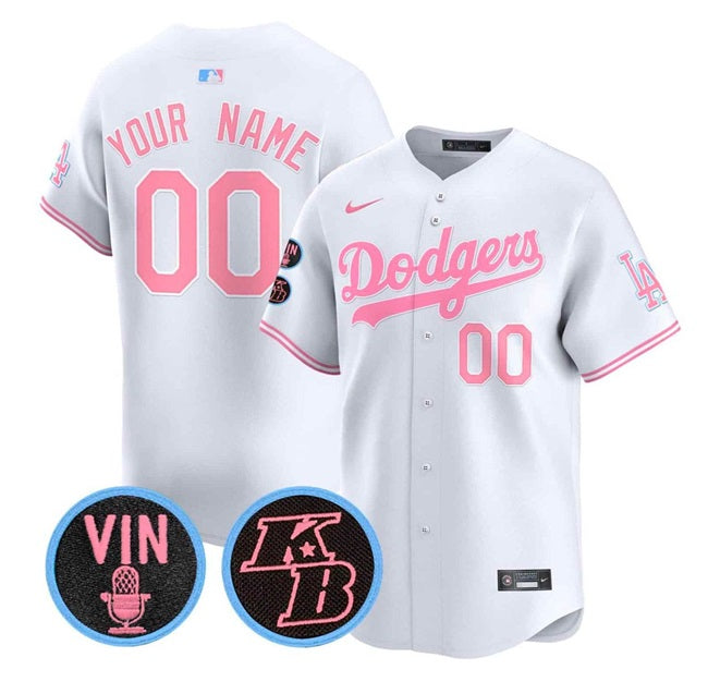 Custom Los Angeles Dodgers white-pink jersey