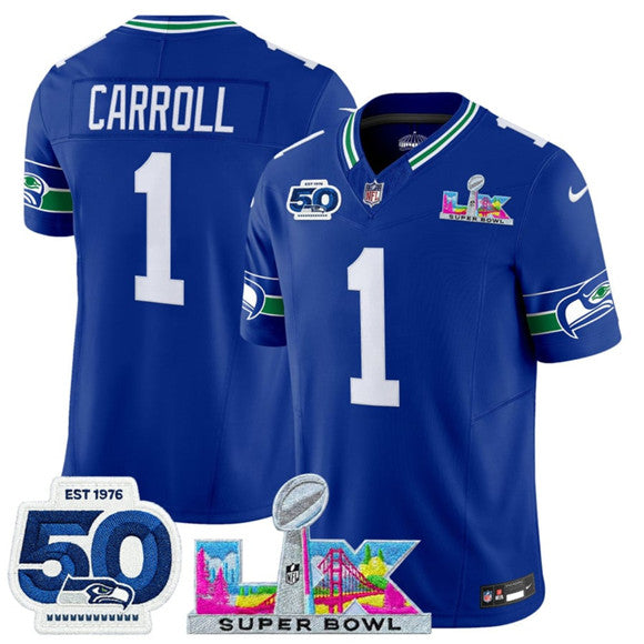 Pete Carroll Seattle Seahawks royal Vapor jersey