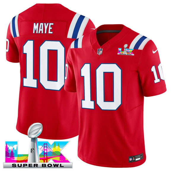 Drake Maye New England Patriots red Vapor jersey