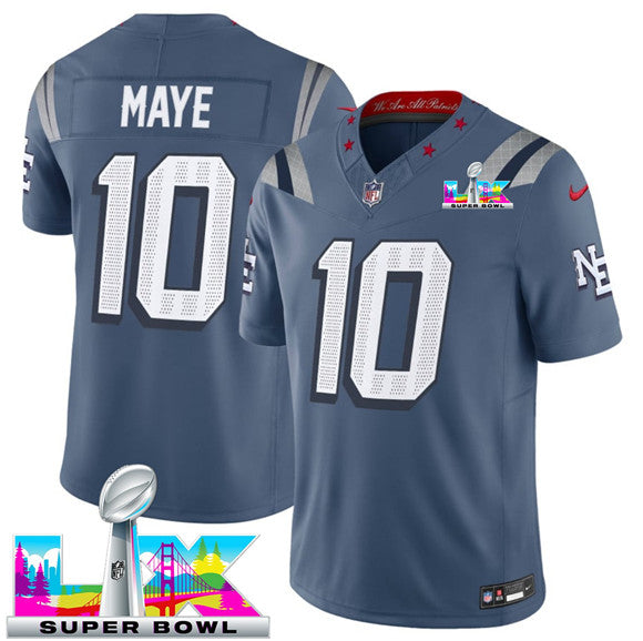 Drake Maye Storm New England Patriots blue Vapor jersey