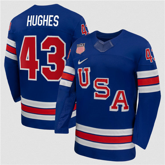 Quinn Hughes Team USA Hockey royal jersey