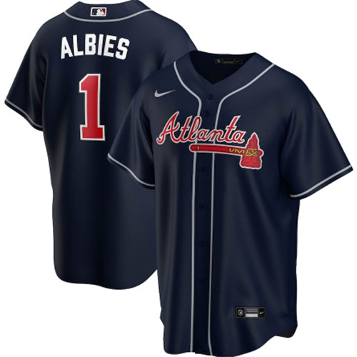 Ozzie Albies Atlanta Braves navy jersey