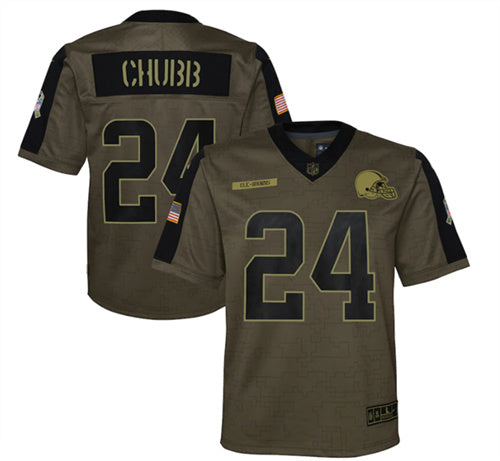 Nick Chubb Cleveland Browns olive Salute To Service jersey