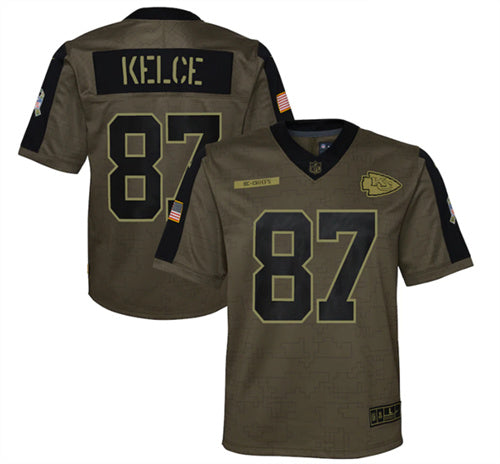Travis Kelce Kansas City Chiefs olive Salute To Service jersey