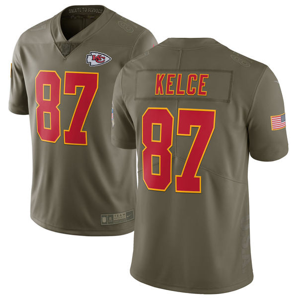 Travis Kelce Kansas City Chiefs olive Salute To Service jersey