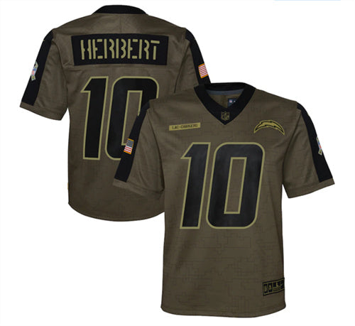 Justin Herbert Los Angeles Chargers olive Salute To Service jersey