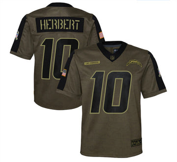 Justin Herbert Los Angeles Chargers olive Salute To Service jersey