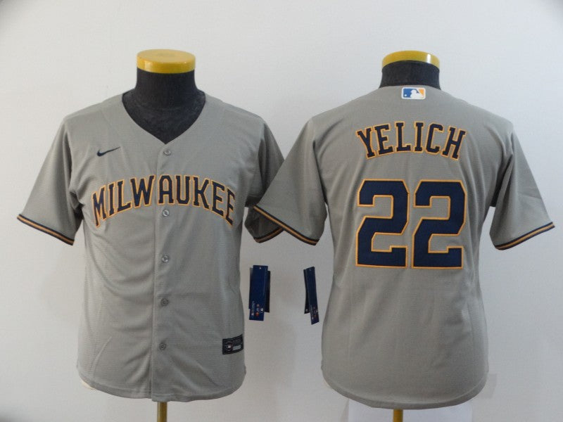Christian Yelich Milwaukee Brewers grey jersey