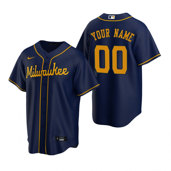 Custom Milwaukee Brewers navy jersey