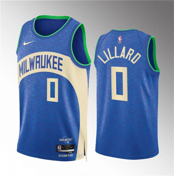 Damian Lillard Milwaukee Bucks blue City Edition jersey