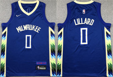 Damian Lillard Milwaukee Bucks blue City Edition jersey