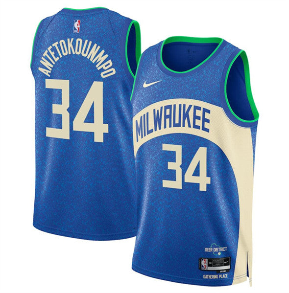 Giannis Antetokounmpo Milwaukee Bucks blue City Edition jersey