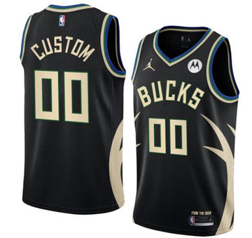 Custom Milwaukee Bucks black jersey