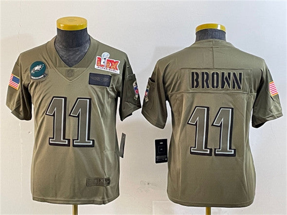 AJ Brown Philadelphia Eagles olive Salute To Service jersey