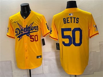 Mookie Betts Los Angeles Dodgers yellow Vapor jersey